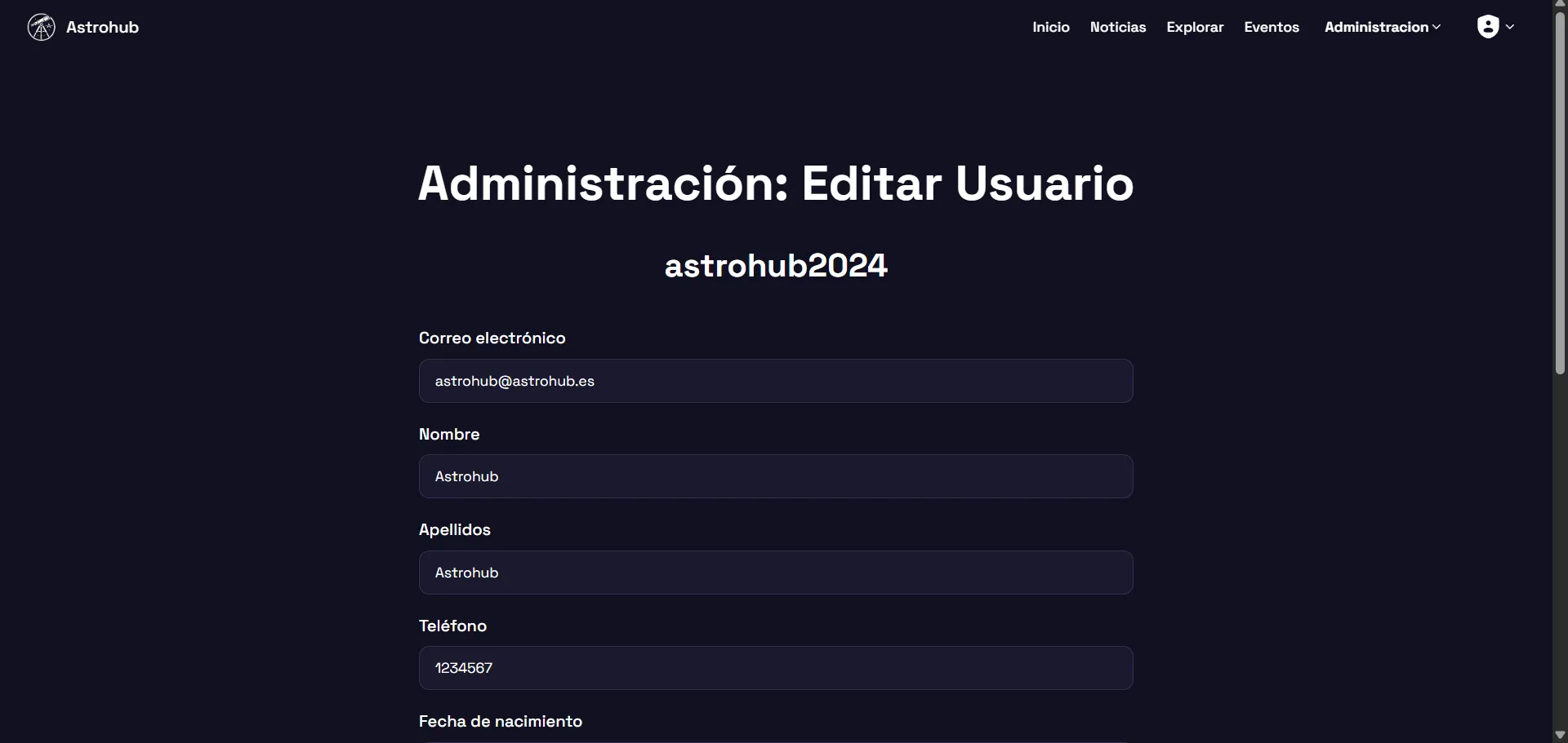 Editing a user
